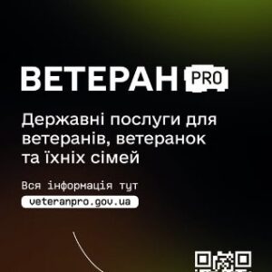 Інформаційний постер на темному фоні з логотипами Кабінету Міністрів України та Міністерства у справах ветеранів угорі. По центру великими білими літерами написано «ВЕТЕРАН PRO».