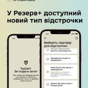 На зображенні дві ілюстрації смартфонів із відкритим застосунком «Резерв+».