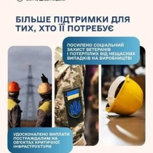 Інформаційний банер Міністерства соціальної політики, сім’ї та єдності України на світлому фоні. У верхній частині розміщено логотип та великий напис: «Більше підтримки для тих, хто її потребує».